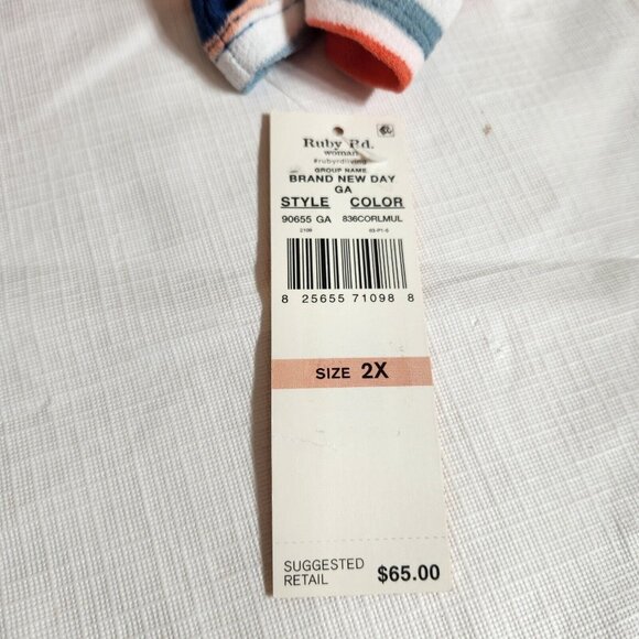 Ruby Rd Women's Multicolor 3/4 Bell Sleeve Striped Knit Top Blouse Size 2X (12) - Picture 11 of 11